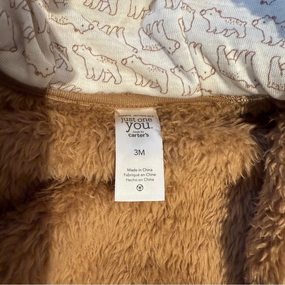 Carter's Brown and White Fleece Bear Footie Zip up Onesie - Picture 3 of 5